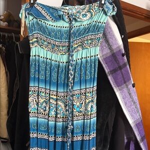 Blue Patterned convertible halter to strapless maxi dress